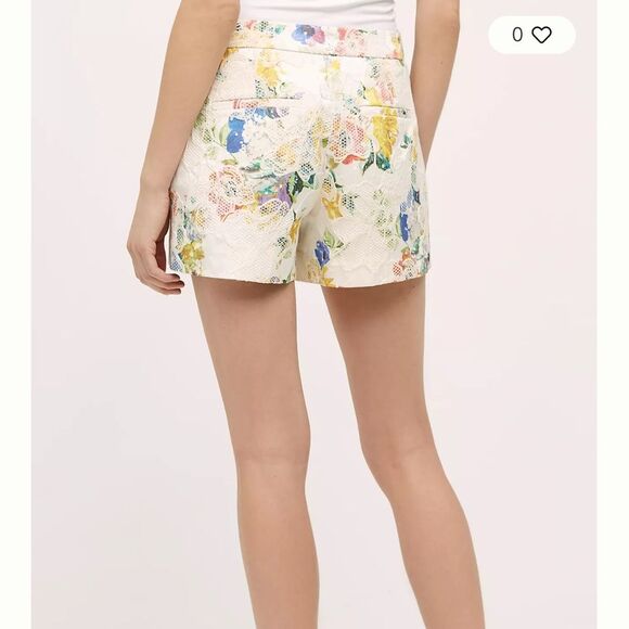 Anthropologie Elevenses Calalonia Short Size 4 Floral Lace Appliqué Button Close - Picture 6 of 11